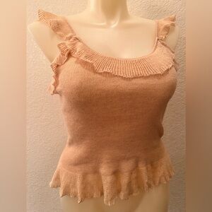 NWT Ralph Lauren Ruffle Camisole Knit Tank Top Size L Linen Blend Templeto Tan